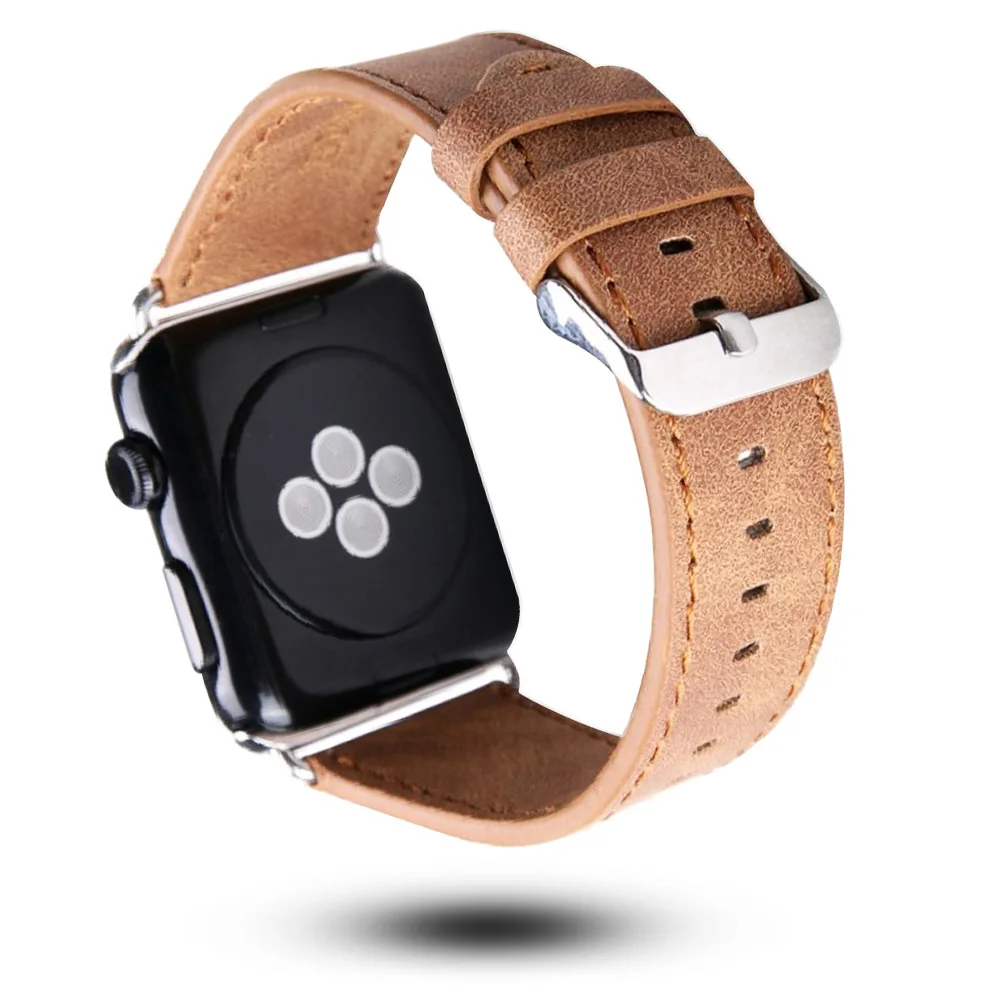 Ретро кожаный ремешок для Apple Watch SE Band Series 6 5 4 3 2 браслет Crazy Horse Pattern 44 мм 40 42 38