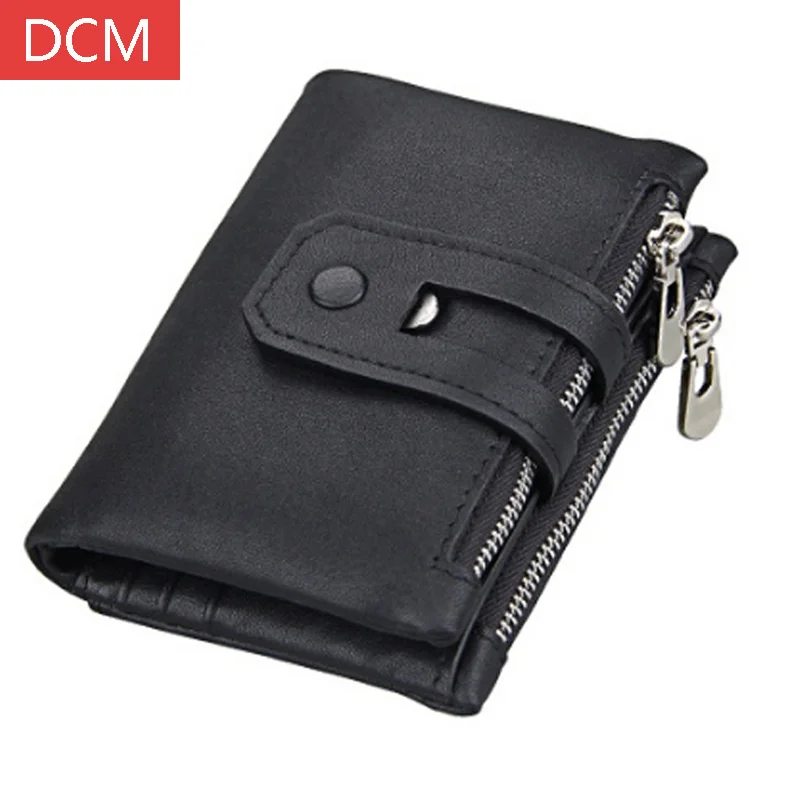 Мужской кошелек из 100% натуральной кожи с Rfid защитой маленький мужской на молнии