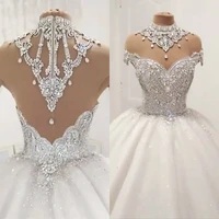 custom made luxury ball gown fluffy glitter tulle crystal beaded diamond formal wedding dresses bridal gowns sc12