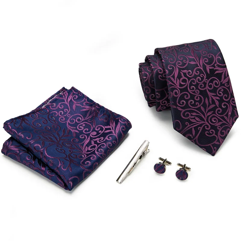 

3.14inch(8 Cm) Width Ensemble Blue striped Man Tie, Handkerchief &Cufflinks&Tie clips Gift Box Packing Many Color