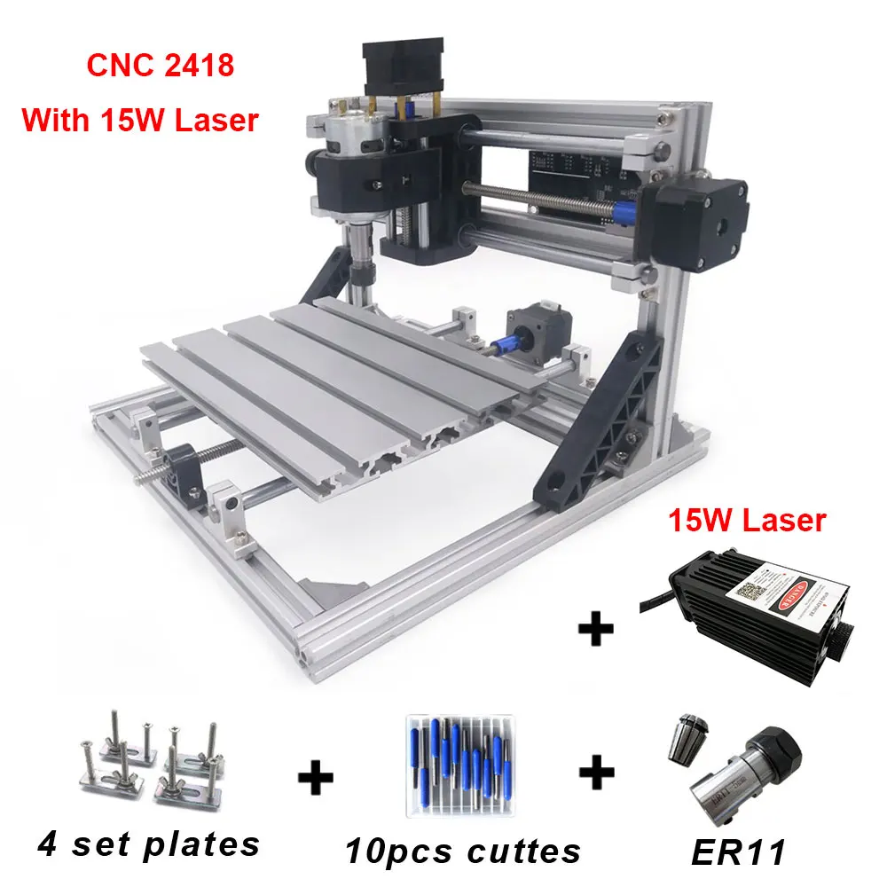 15W Mimi CNC 2418 лазерный гравер 15 Вт/5,5 Вт/2,5 Вт/500 МВт начальный уровень DIY деревянный маршрутизатор GRBL ER11 PCB Металл лес лазерная резка - Цвет: 15W