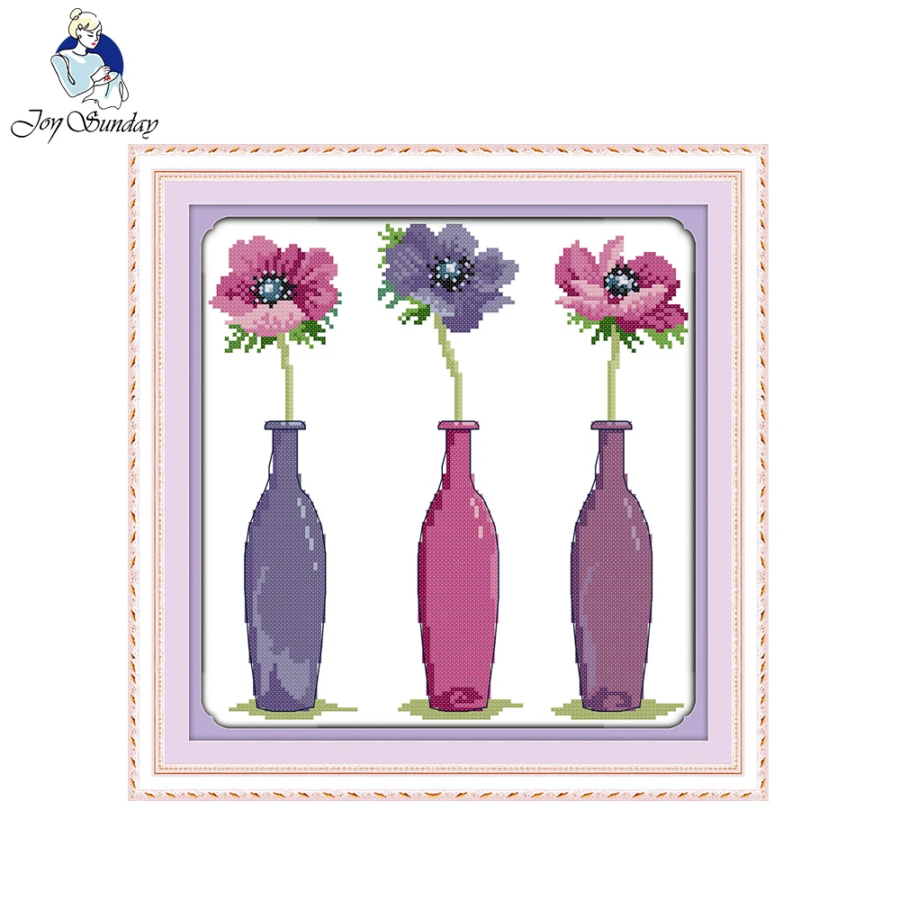 Joy Sunday Three Flowers Pattern Wall Art Chinese Cross Stitch Kits Embroidery Needlepoint Set for home decoration | Дом и сад