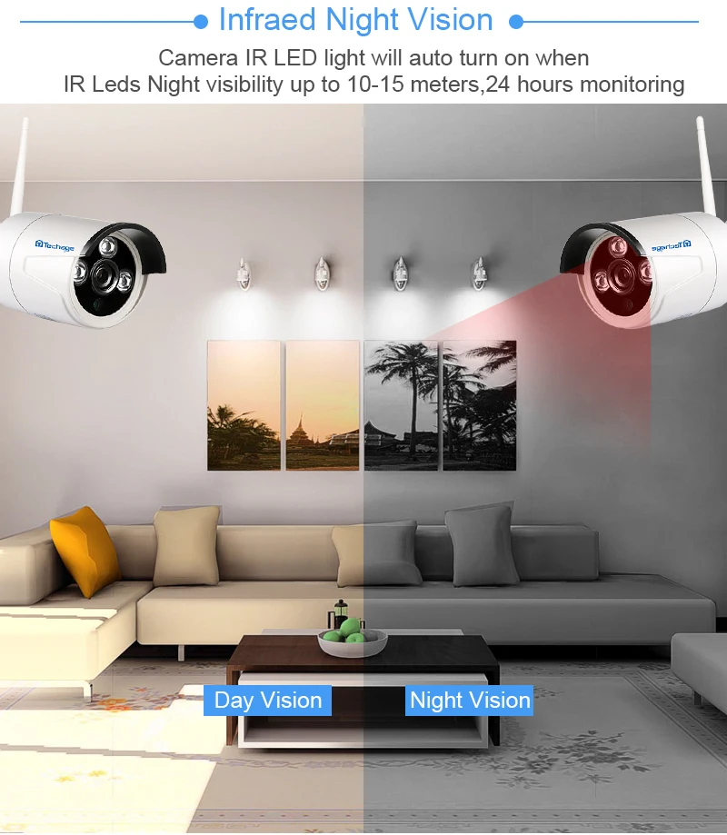 Techage 2 в 1 4CH 1080P 1" lcd Беспроводной NVR Wifi CCTV система наружная 2MP аудио запись звук камера P2P комплект видеонаблюдения