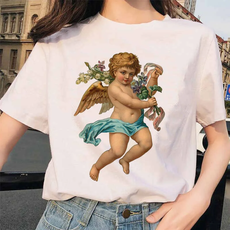 Angel Fashion Tees футболка Ullzang женская футболка с принтом Harajuku 90s Kawaii Одежда Футболка Топ летний Vogue grunge women ulzzang - Цвет: 4893
