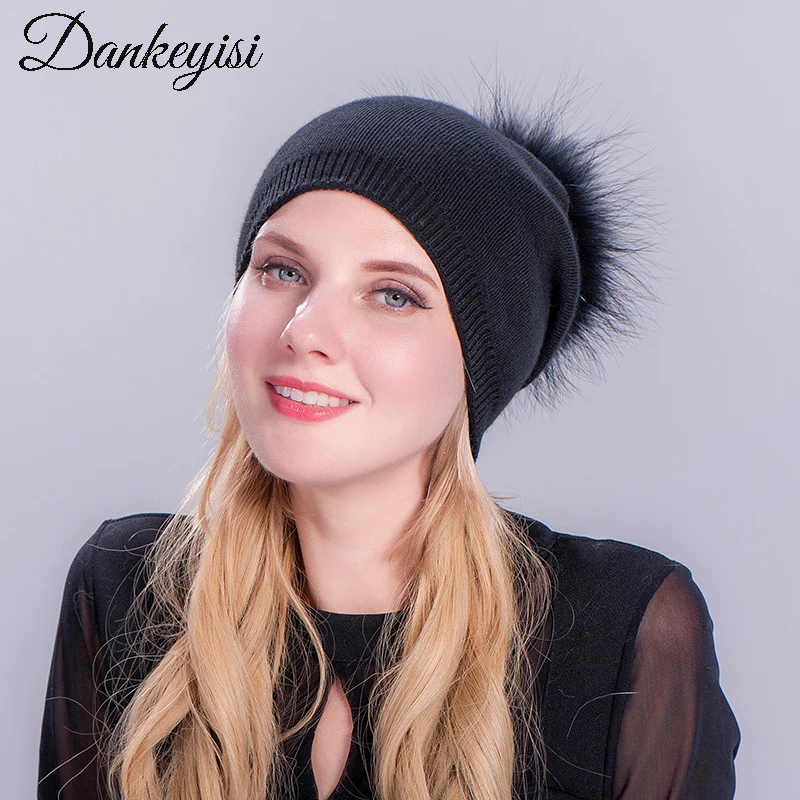 Шапка DANKEYISI с помпоном из меха норки и лисы зимняя кашемировая шапка для женщин