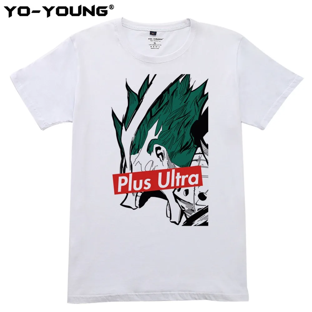 Фото Yo Young Men футболки Аниме Boku No Hero academic Plus ультра бум принт 100% 180gsm чесаный хлопок топ