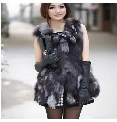 Autumn Lady Genuine Real Fox Fur Vest Waistcoat Winter Women Fur Gilet Outerwear Coats Jacket