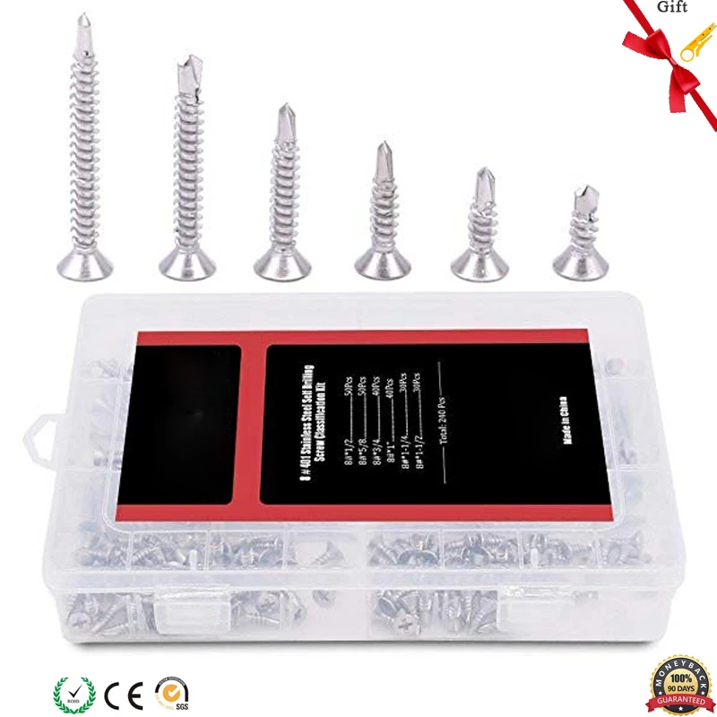 

Stainless Steel Flat Head Phillips Self Drilling Screws Sheet Metal Tek Screws Assortment Kit Modified Truss Head Self Driller