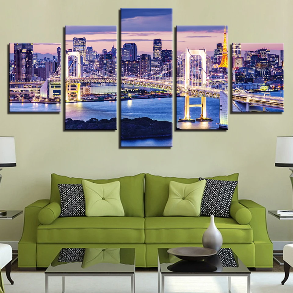 Модульные картины для гостиной холст картина 5 панелей город Сиднея ночной вид