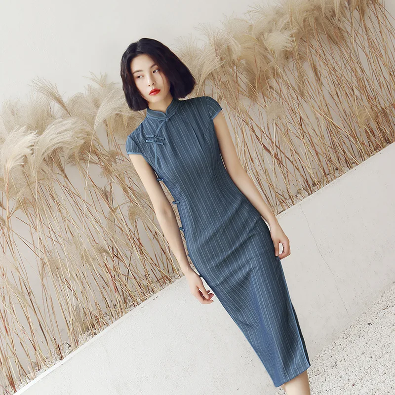Китайский винтажный китайский воротник Qipao элегантные Cheongsam средней длины летние женские с короткими рукавами платья из хлопка и льна размер xxl