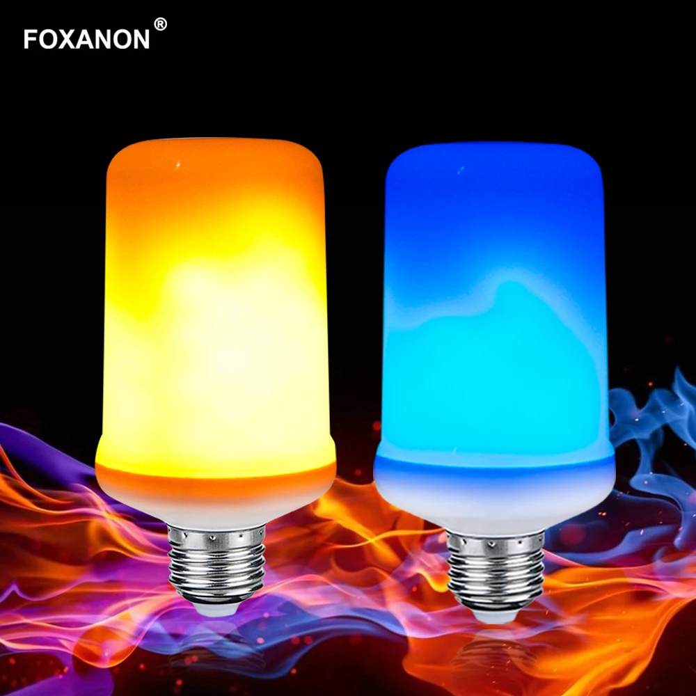 Foxanon E27 SMD 2835 Светодиодный светильник с эффектом пламени 9 Вт креативный синий
