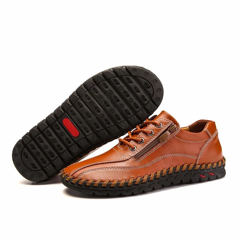 

DAGNINO Fashion Breathable Genuine Leather Shoes Men Lace Up Moccasins Flats Mens Zipper Casual Shoes Hot Sale Large Sizes 38-48