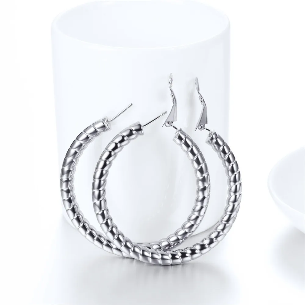 U7 Simple Earrings Round Circle 25mm / 40mm Three Color Trendy Design New Hoop Female Earring Jewelry Party Gift For Women E1014