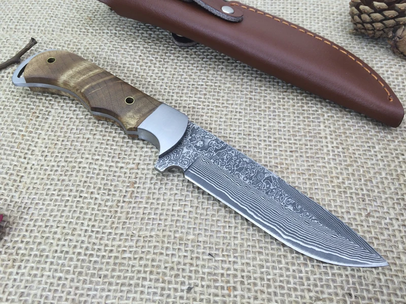 Дамасский кровяной Лисий нож с фиксированным лезвием Дамасская сталь высокого