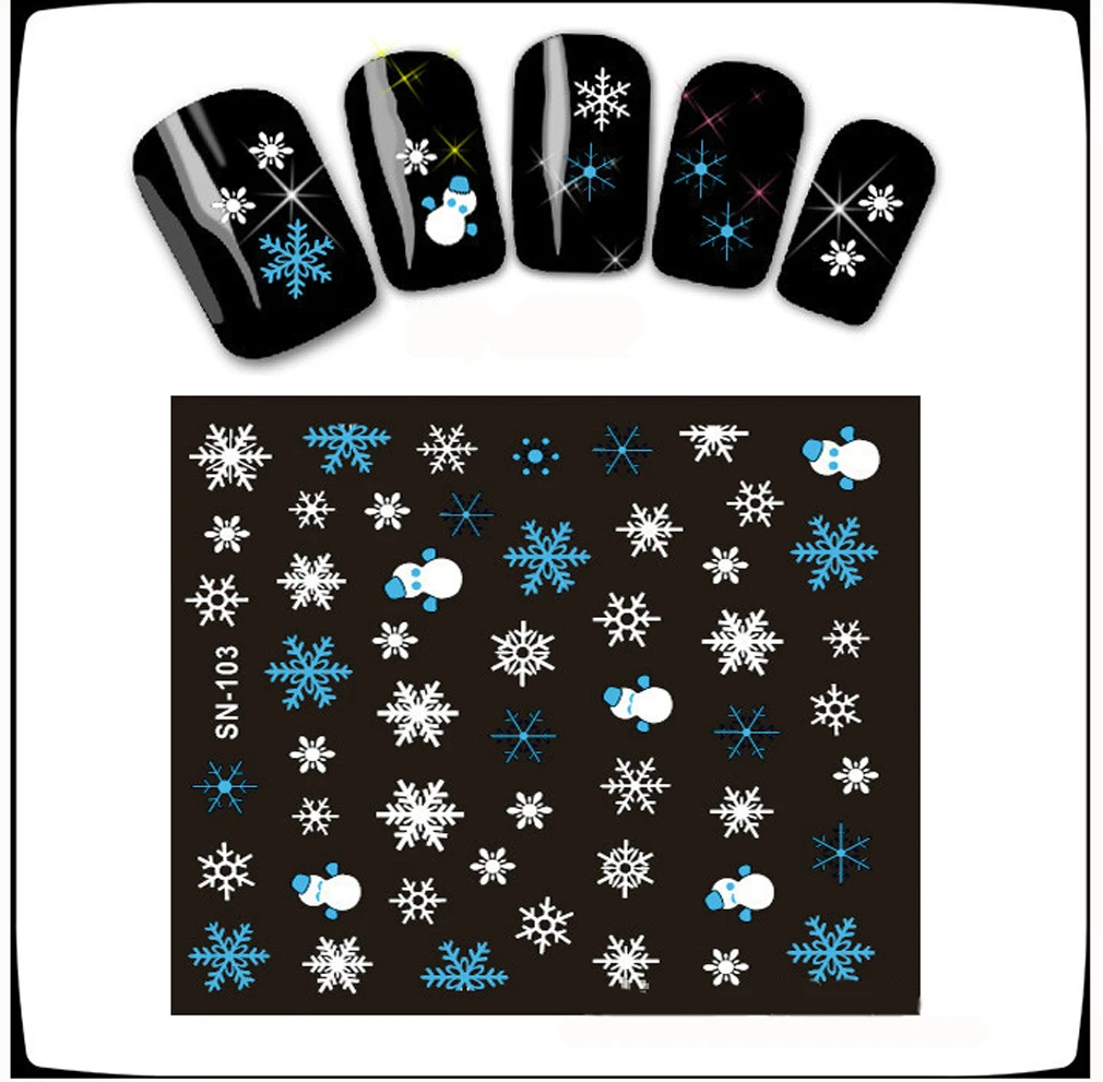Один лист 3D Nail Art Наклейки снежинки Рождественская тема наклейки для ногтей