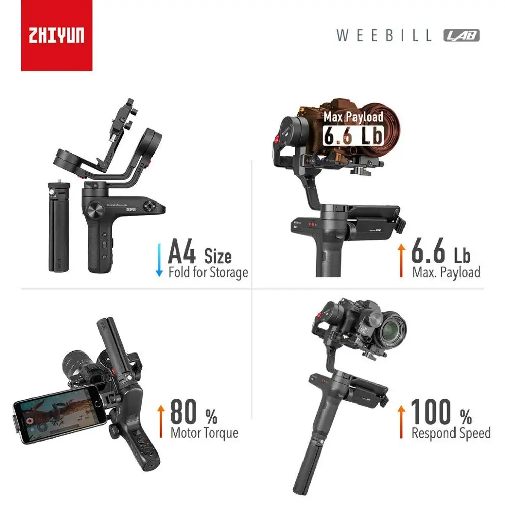 ZHIYUN weebill лаборатории 3-х осевая передача изображения Стабилизатор Для беззеркальных Камера OLED Дисплей портативный монопод с шарнирным замком