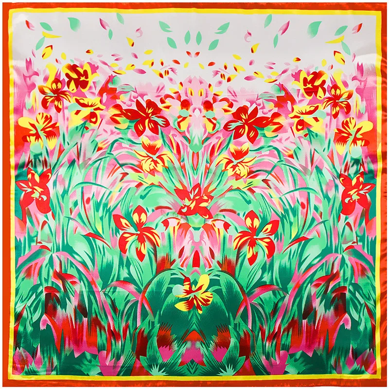 Роскошный шелковый шарф для женщин 90x90 см, большой квадратный мусульманский тюрбан, новый осенне-зимний теплый пашмия с классическим лавандовым масляным рисунком.