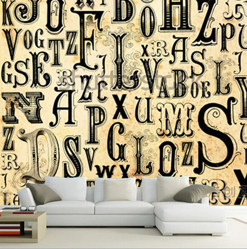 

The custom 3D murals,beautiful retro letter murals papel de parede,living room sofa TV wall bedroom wall paper