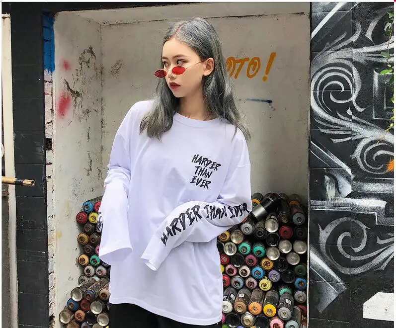 YouGeMan Футболка женская одежда весна корейский Ulzzang Harajuku уличная футболка с длинным рукавом Женская Повседневная Хип-Хоп Футболка Топ