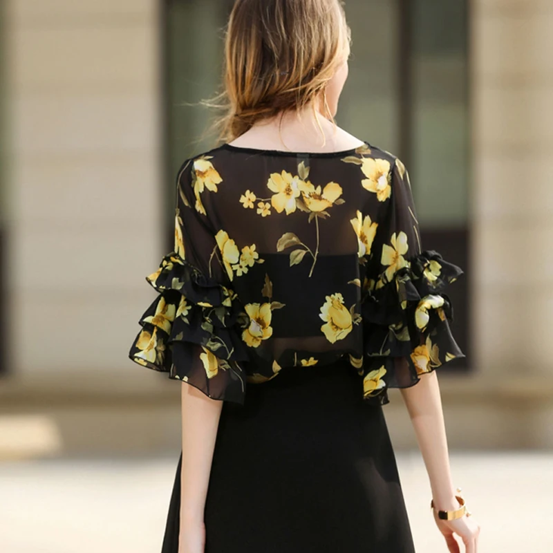 {Guoran} Loose Chiffon Blouses Women Summer 2017 New plus Size Femme Shirts Floral Printed Ladies Tops 2XL Clothings |