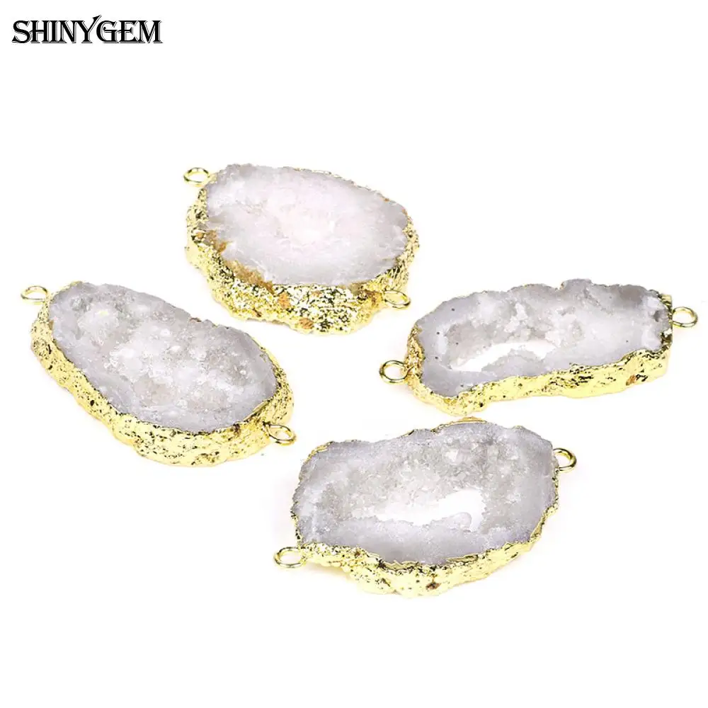 ShinyGem белый металл с прозрачными кристаллами Подвески для изготовления ювелирных изделий сырой друзы геодой натуральный камень кулон из чистого золота DIY Подвески 5 шт