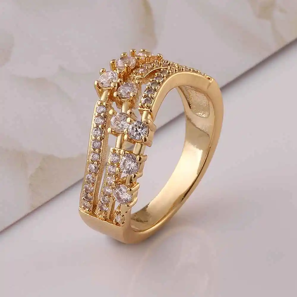 2015 новый дизайн модные ювелирные изделия вставки волн золотой цвет циркон кольцо
