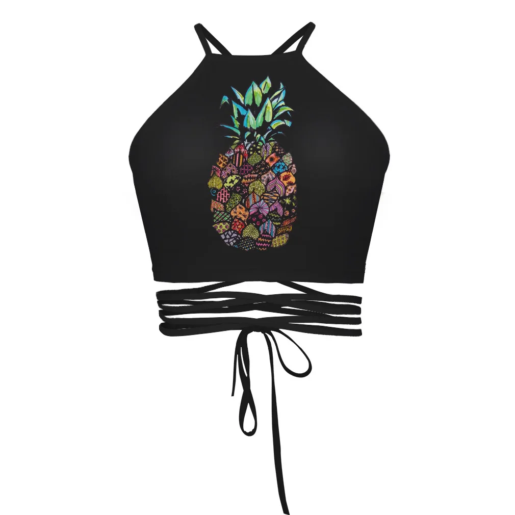 Женский топ на бретельках с 3d принтом в виде ананаса сексуальный укороченный