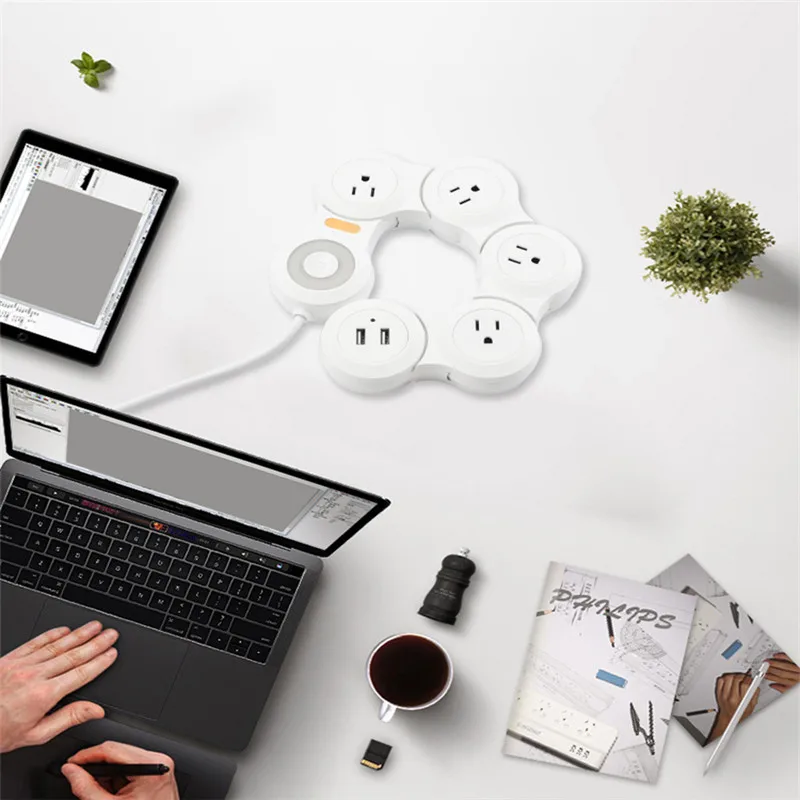 Удлинитель PLYMOTON гибкий с несколькими USB-портами 2500/10 А 1 5 м | Электроника