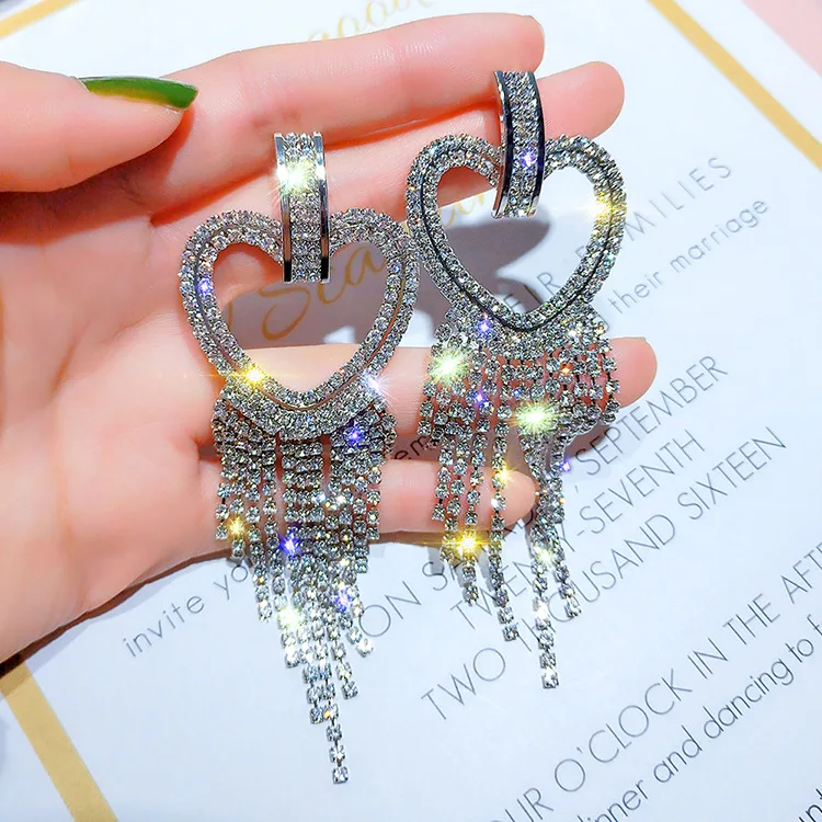 Лидер продаж 2019 модные ювелирные украшения серьги в форме сердца с кристаллами и