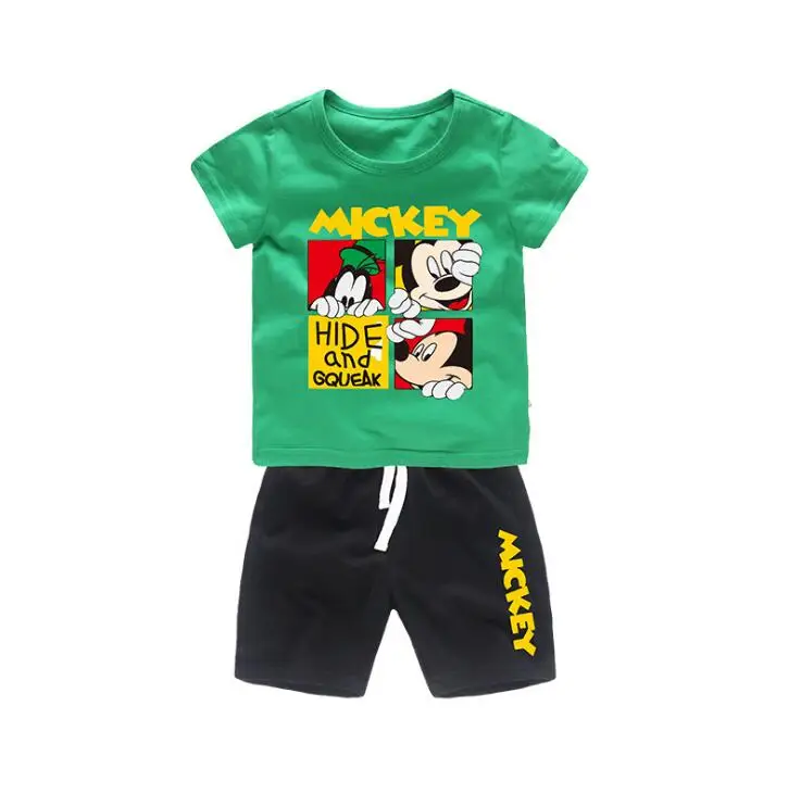 2-7 Yrs 2019 new summer baby girls fashion cartoon Mickey short sleeve t-shirt+short pants 2 pcs sport suit children clothes set | Детская