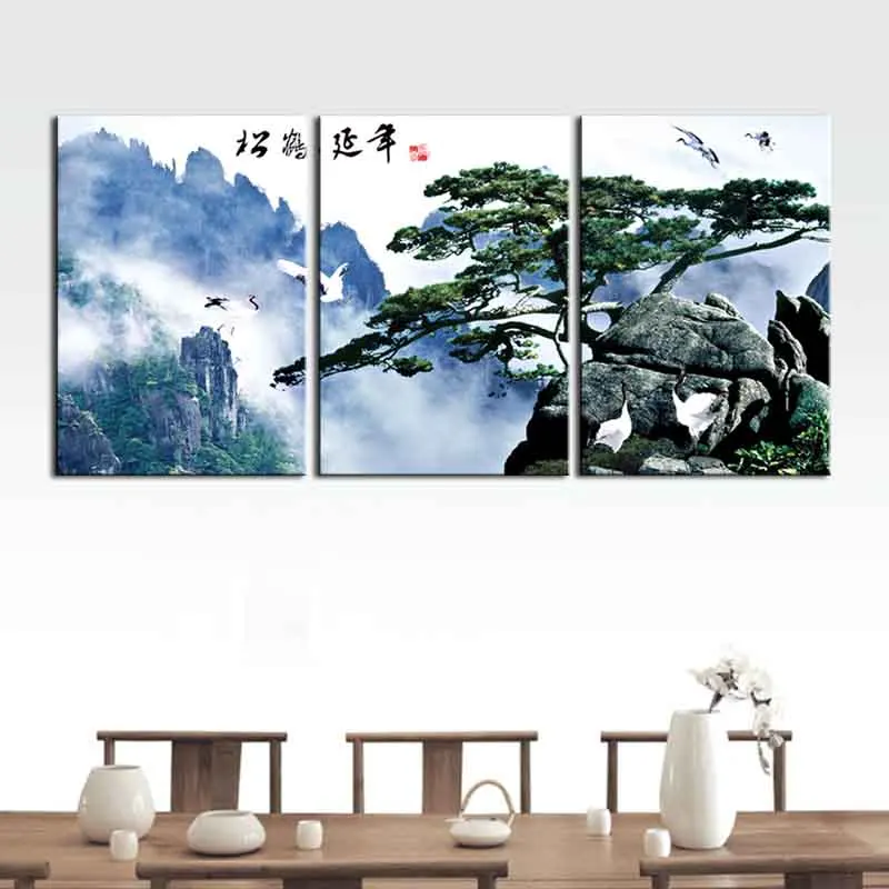 3 шт./компл. Классическая традиционная китайская картина сосновое дерево и кран