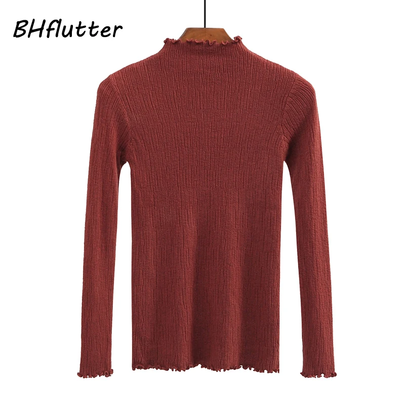BHflutter Women Pullover Long Sleeve Ruched Turtleneck Sweater Vintage Cashmere Autumn Winter Sweaters and Tops Pull Femme | Женская