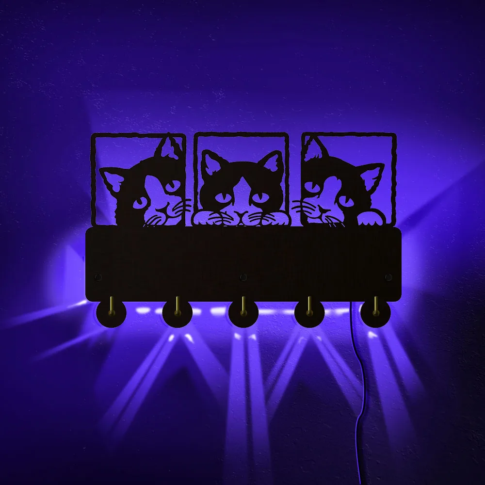 Peeping Cat 3D Настенный арт крючок рельсы тройной стены искусства с Lovley Cat тема одежды крючок вешалка стены искусства украшения