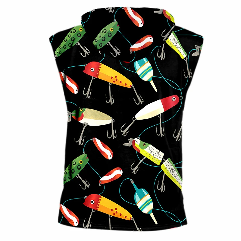 OGKB летние топы мужские без рукавов с капюшоном Забавный принт мультфильм Рыба