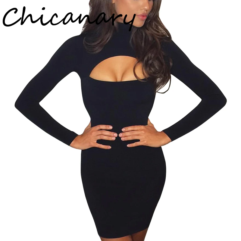 Кляузничество сексуальный вырез бюст Bodycon платье Для женщин с длинным рукавом