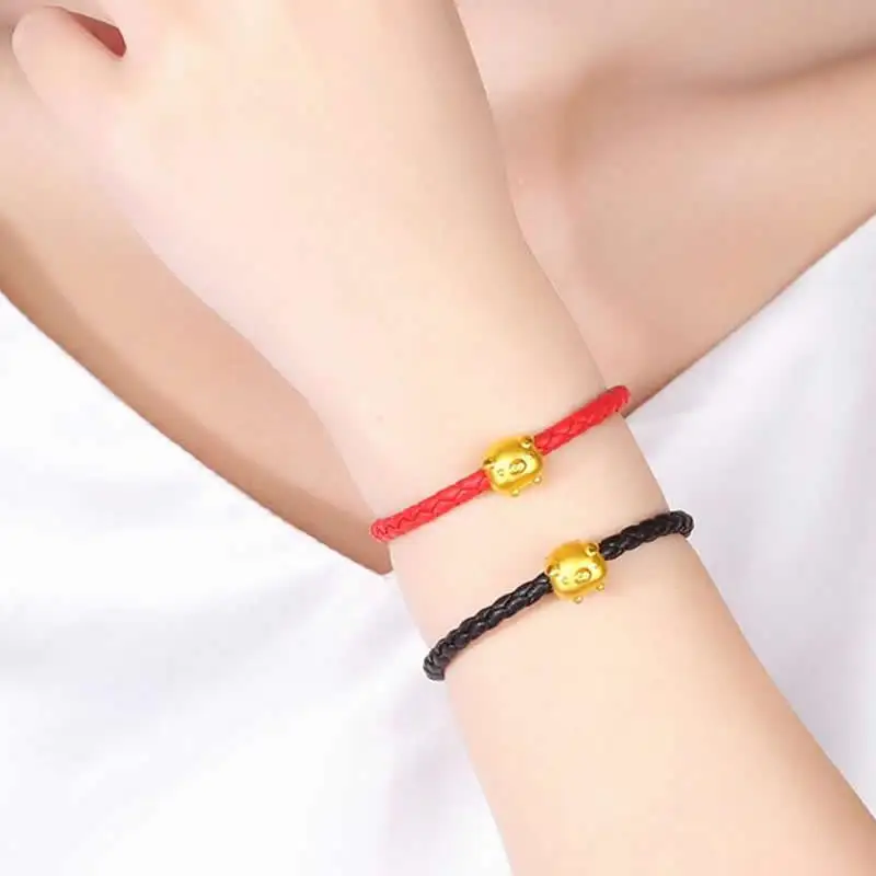 

New Arrival Pure 24K Yellow Gold Bracelet 3D 999 Gold Happy Pig Bracelet 1.1g