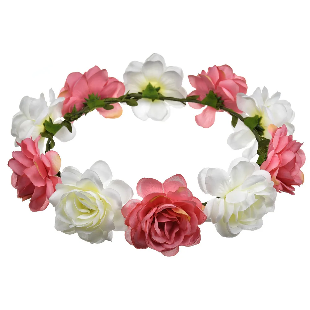 Pink and beige 1 шт. Бохо Роза гирлянда из цветов женские корона аксессуары для волос фестиваль свадебное платье танцы вечерние приморский пляж фото реквизит - Цвет: Pink and beige