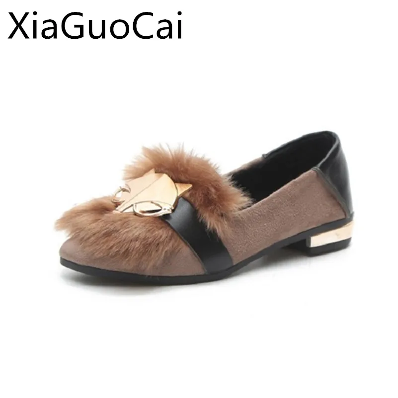 

Лидер продаж, модная женская повседневная обувь, осенние и зимние Лоферы для женщин, модная обувь с металлическим украшением, теплая кашеми...