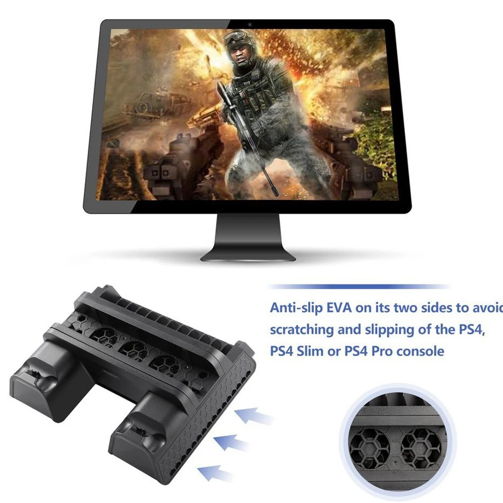 Вертикальная подставка серии PS4 с охлаждающим вентилятором и двумя