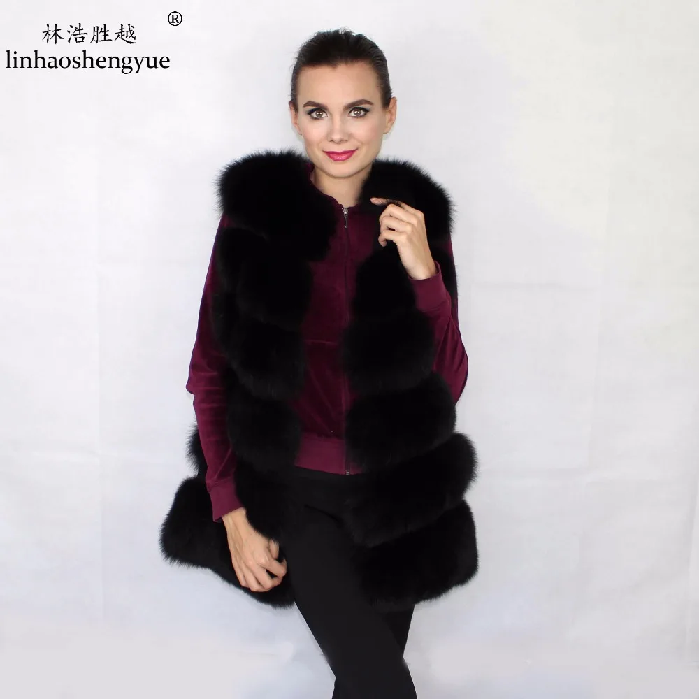 Linhaoshengyue 70cm Long  Real  Fox  Fur  Vest With  Six Row