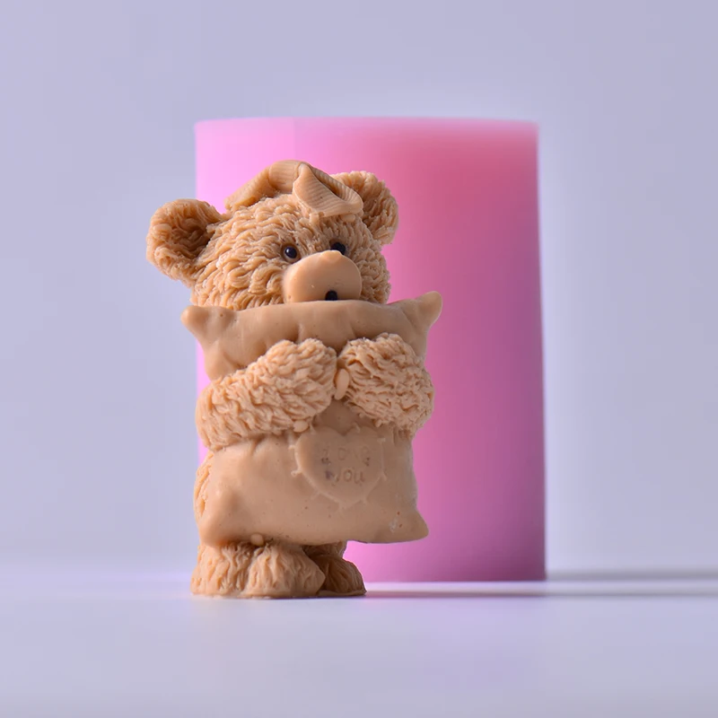 Силиконовая форма для мыла и свечи 3D маленький медведь с подушкой формы