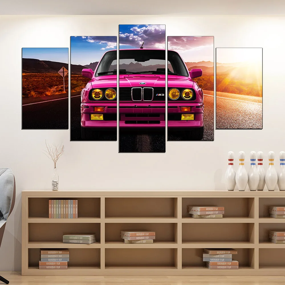 Wall Art Холст Масло Картины BMW M3 розовый спортивный автомобиль пейзаж для Гостиная