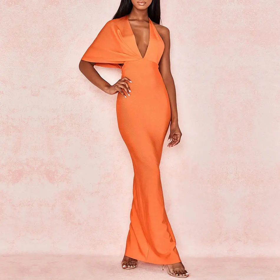 Женское вечернее Бандажное платье с одним открытым плечом и глубоким V-образным