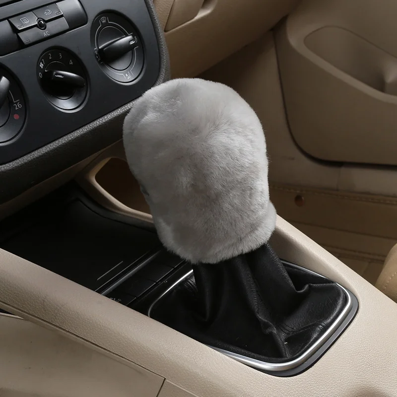 1 Pcs Misty Grey Пушистый натуральный мех овчины автомобиля шестерни рукоятка переключения уровня ручка крышки для автомобиля селектор гандбол воротник, ручной тормоз - Название цвета: 1 Pcs Misty Grey