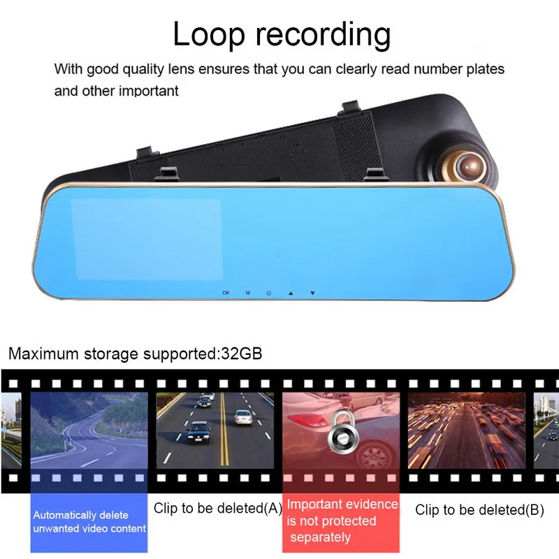 Автомобильный видеорегистратор камера ночного видения с циклической записью 4 3