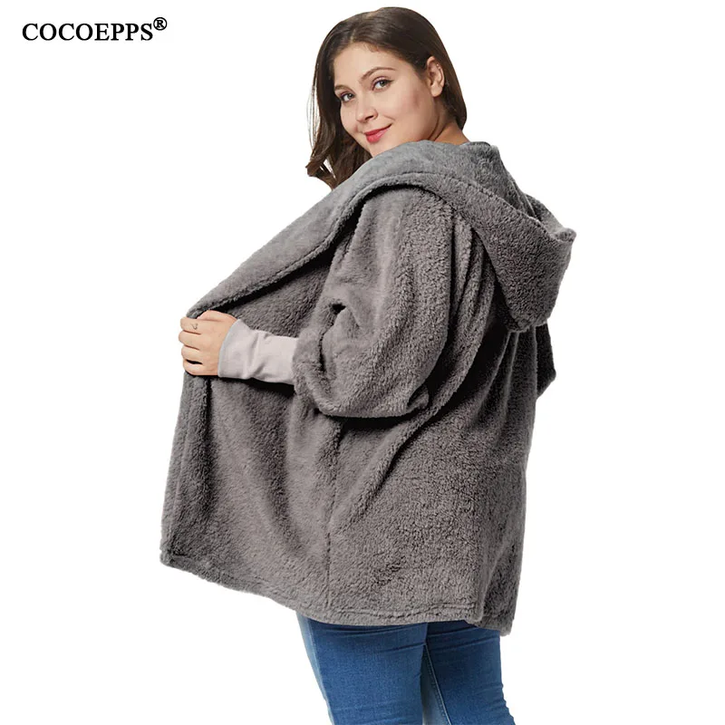 

4XL Elegant Faux Fur Plus size Coats Women 2019 Winter Fashion Warm Big Size Wool Jacket Female Casual Plush Overcoat Outerwear