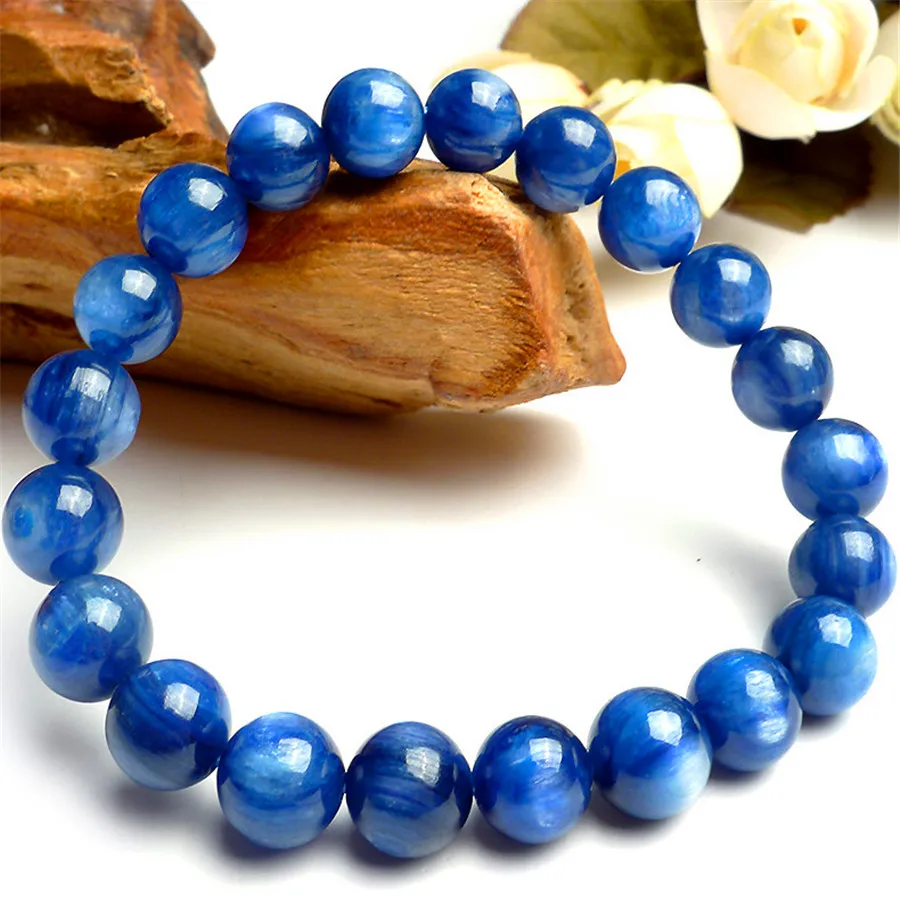 

Fashion Blue Round Bead Bracelets For Women 9mm Genuine Kyanite Gems Natural Stone Crystal Stretch Charm Bracelet Femme