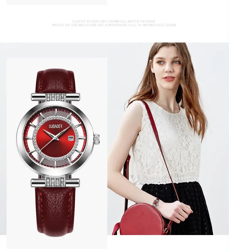Женские часы-браслет OUBAOER роскошный бренд Montre Femme кожаный ремешок кварцевые часы модные женские часы Relogio Feminino