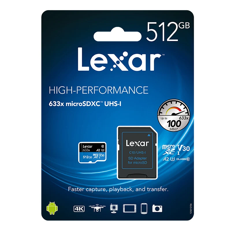 Lexar 633x Micro SD карта 512 16 ГБ 32 ГБ 64 Гб 128 ГБ SDHC SDXC высокая скорость до Макс 95 м/с Flash Micro SD для GOPRO Drone