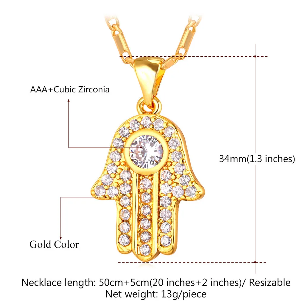 Женское/Мужское ожерелье Hamsa золотого цвета с кулоном из фианита Ювелирное